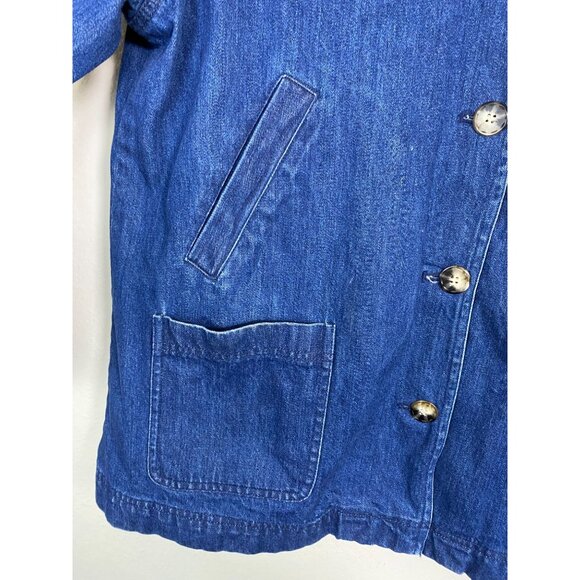 Vtg David Brooks Denim Chore Barn Jacket Suede Collar Womens Large Wool lining - Picture 15 of 16